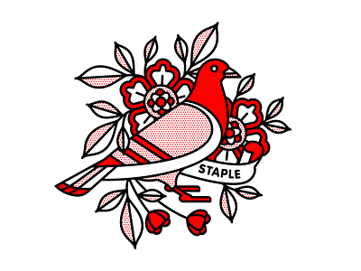 Staple Pigeon x Champ bird halftone illustration mono line monoline pigeon pop art staple tattoo typography