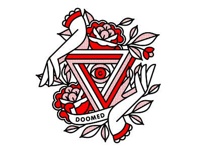Doomed. 2020 apparel doom fingers flower halftone hands illustration mono line monoline pop art t shirt tattoo typography