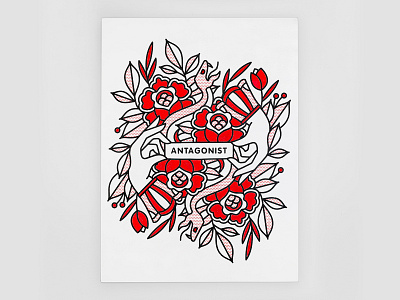 Antagonist. aerosol antagonist flowers halftone hands illustration mono line monoline painting pop art rose snake spray can spraypaint tattoo typography