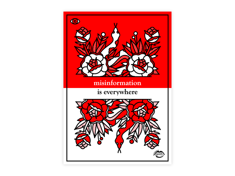 Misinformation is Everywhere. collab collaboration fake news flower halftone illustration information misinformation mono line monoline news pop art rose snake tattoo