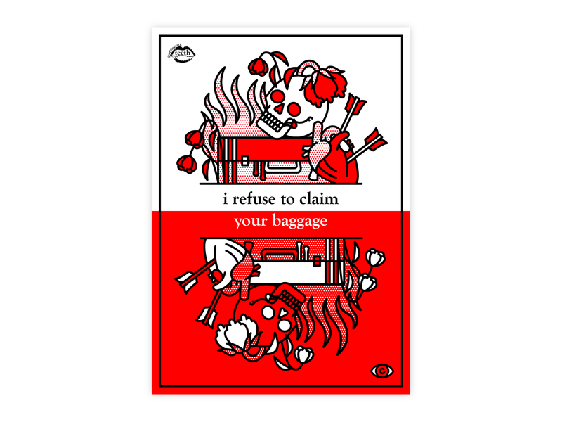 I Refuse to Claim Your Baggage arrows baggage collaboration halftone heart heartbreak hurt illustration mono line monoline pop art sad skull tattoo typography