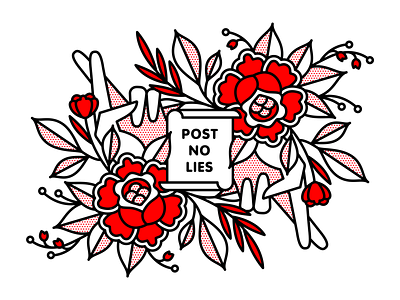 Post No Lies. fingers fingers crossed flowers halftone hand hands illustration lies mono line monoline pop art post rose typography