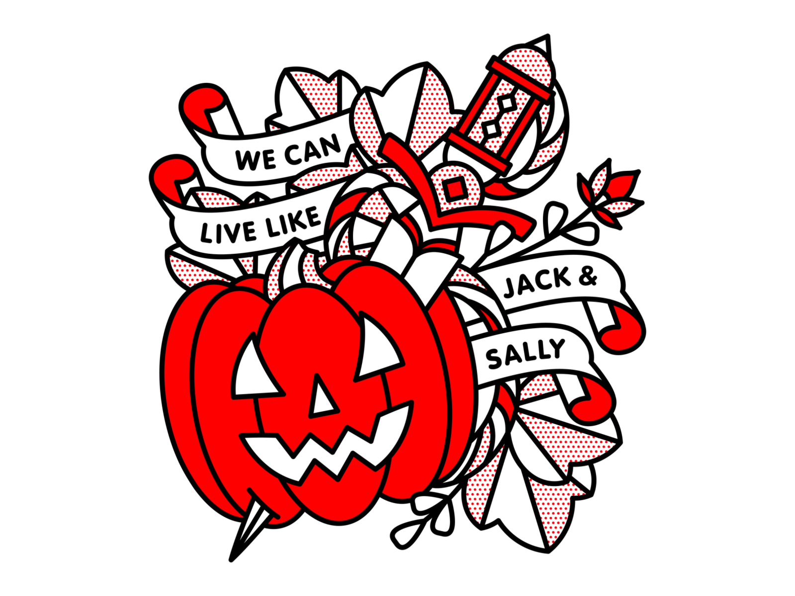 We Can Live Like Jack & Sally blink182 dagger halftone halloween illustration mono line monoline nightmare before christmas pop art pumpkin tattoo typography