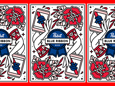 Pabst Blue Ribbon Label beer beer can can halftone illustration label mono line monoline pabst blue ribbon package design packaging pbr pop art tattoo