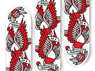 Birds Of A Feather Skateboard Idea bird deck halftone illustration mono line monoline pigeon pop art skate skateboard tattoo typography