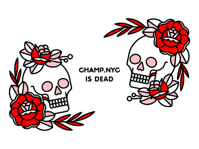 Champ.NYC is Dead dead halftone illustration mono line monoline pop art red rose skull tattoo typography