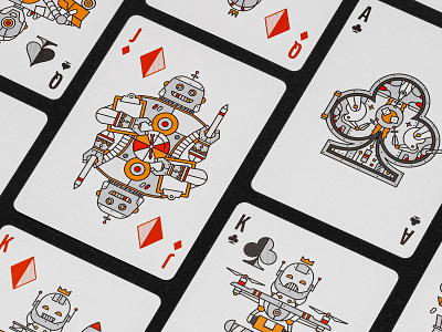 Deck of Robots Cards games halftone illustration monoline packaging playing card print robot space stellar factory