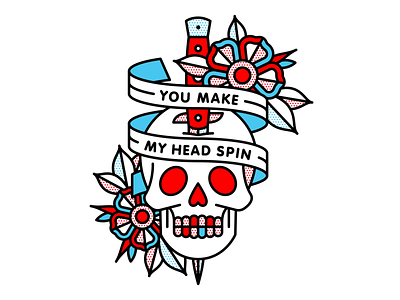 You Make My Head Spin flower halftone illustration monoline nothing nowhere skull stand atlantic tattoo typography