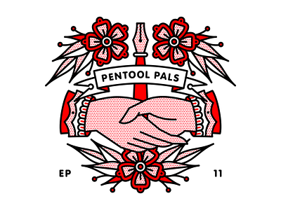I'm on Pentool Pals Ep. 11 graphic design halftone hand handshake illustration mono line monoline pentool podcast tattoo art typography