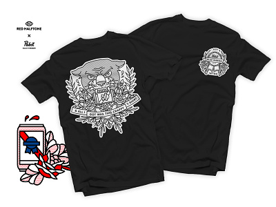 Pabst Blue Ribbon x Red Halftone apparel beer collab flashtattoo halftone illustration monoline pabstblueribbon panther pbr redhalftone tattoo tshirt