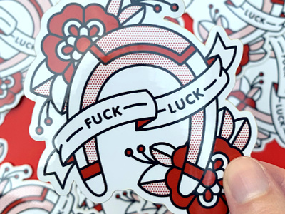 Fuck Luck flower halftone horseshoe illustration luck lucky monoline pop art red tattoo