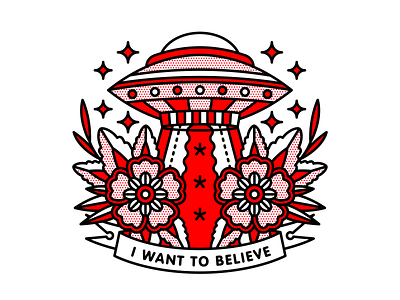 I Want To Believe alien believe conspiracy halftone illustration monoline space tattoo truth ufo x-files xfiles