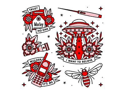 X-Files Flash Sheet alien bee conspiracy flashlight flashsheet halftone halloween illustration monoline mulder phone scully tattoo ufo xfiles