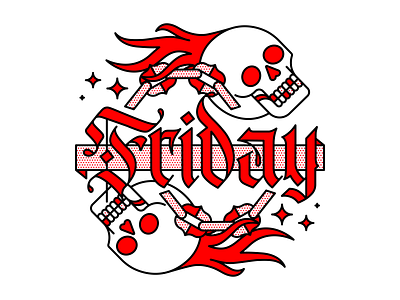 Friday blackletter chain friday halftone illustration lettering monoline skull typography