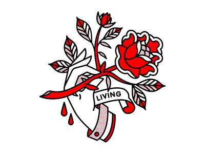 Living flower halftone hands illustration monoline nietzsche quote rose tattoo