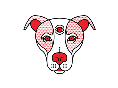 Triclops Dog. beast dog halftone icon illustration mono line pitbull pop art red triclops