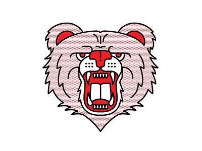 Angry Bear. angry animal bear beast halftone icon illustration mono line pop art red
