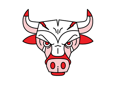 Bull. animal beast bull halftone icon illustration mono line pop art