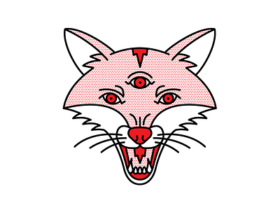 Triclops Fox. beast fox halftone icon illustration mono line pop art triclops