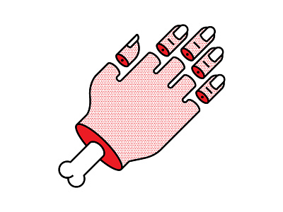 Hand bone finger flat hand high five icon illustration pop art red vector wave