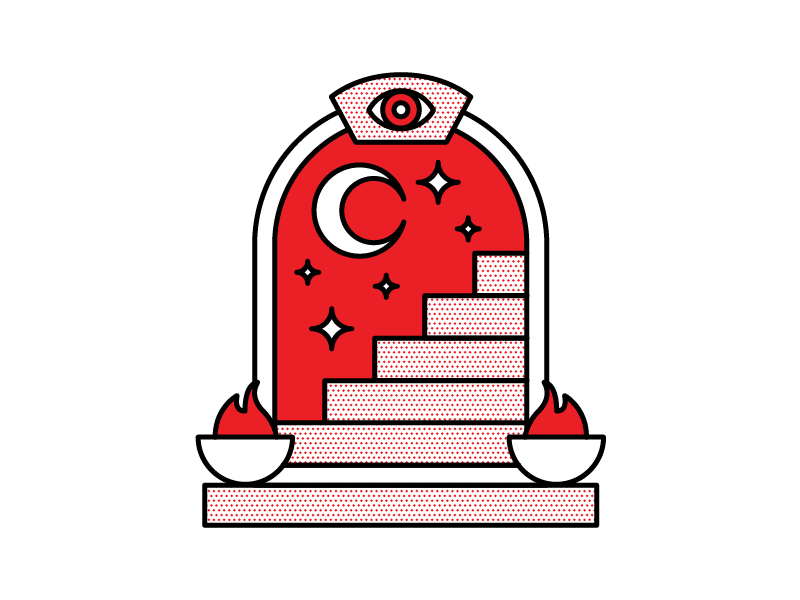 Staircase monoline halftone red vector design illustration occult night staircase