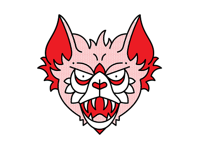 Bat bat design halftone head illustration monoline red tattoo vector