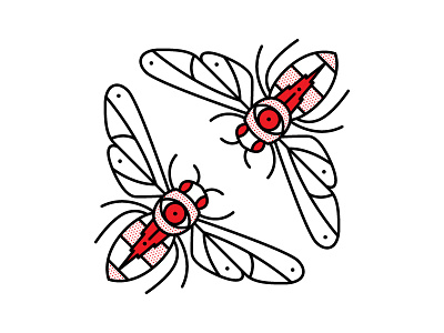 Bees bee halftone illustration insect monoline red tattoo vector wings