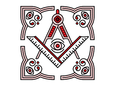 Conspiracy. compass conspiracy eye flat freemason halftone illustration monoline red vector