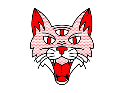 3-Eyed Cat cat eye flat halftone illustration monoline monster red vector