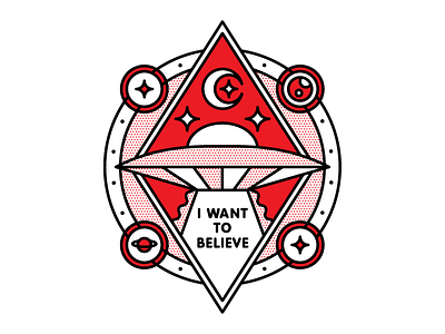 I Want To Believe. flat halftone icon illustration monoline red space ufo vector xfiles