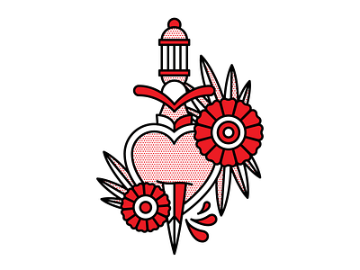 Heartbreaker dagger flowers halftone heart illustration monoline pop art red tattoo vector