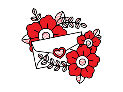 Love Letters. flat halftone heart illustration letter love monoline red tattoo vector