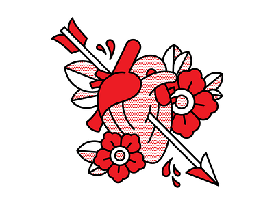 Shot Through The Heart. arrow flat flower halftone heart illustration love monoline red tattoo vector