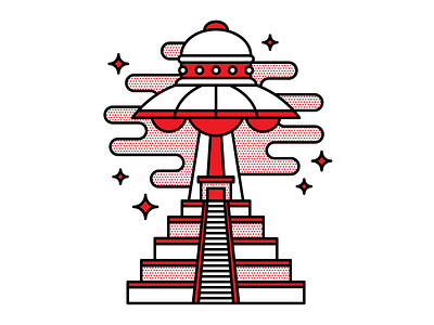 UFO. alien halftone illustration monoline pop art pyramid red tattoo ufo vector