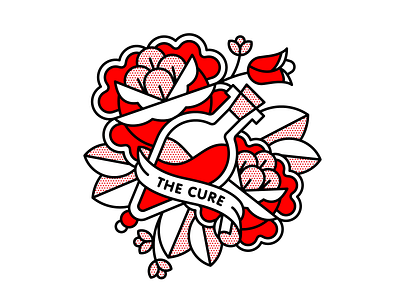 The Cure. flower halftone illustration monoline pop art red rose tattoo the cure vector