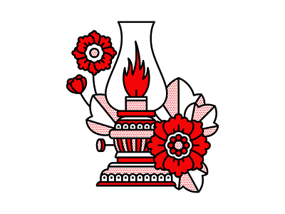 These Late Night Moods. flat flower halftone illustration lamp monoline pop art red tattoo vector