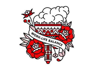 Work-Life Balance. balance flat halftone illustration monoline pop art red tattoo torch vector