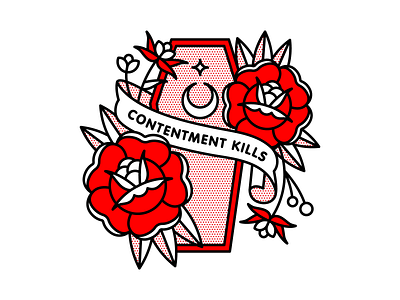 Contentment Kills. coffin dead flat halftone illustration monoline pop art red tattoo vector