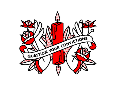 Question Your Convictions. candle flat halftone illustration monoline occult pop art red tattoo vector