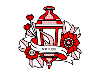 Stifled. flat flower halftone illustration lantern monoline pop art red tattoo vector