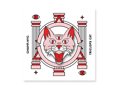 Triclops Cat Enamel Pin cat champ enamel pin halftone illustration monoline pin pink pop art red