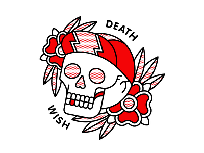 Death Wish Cyclist Skull flowers halftone illustration monoline pop art red skull tattoo typography vector