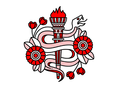Serpent design halftone illustration monoline red serpent snake tattoo torch vector