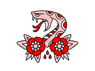 Another Snake! blood flat flowers halftone illustration monoline pop art snake tattoo traditional