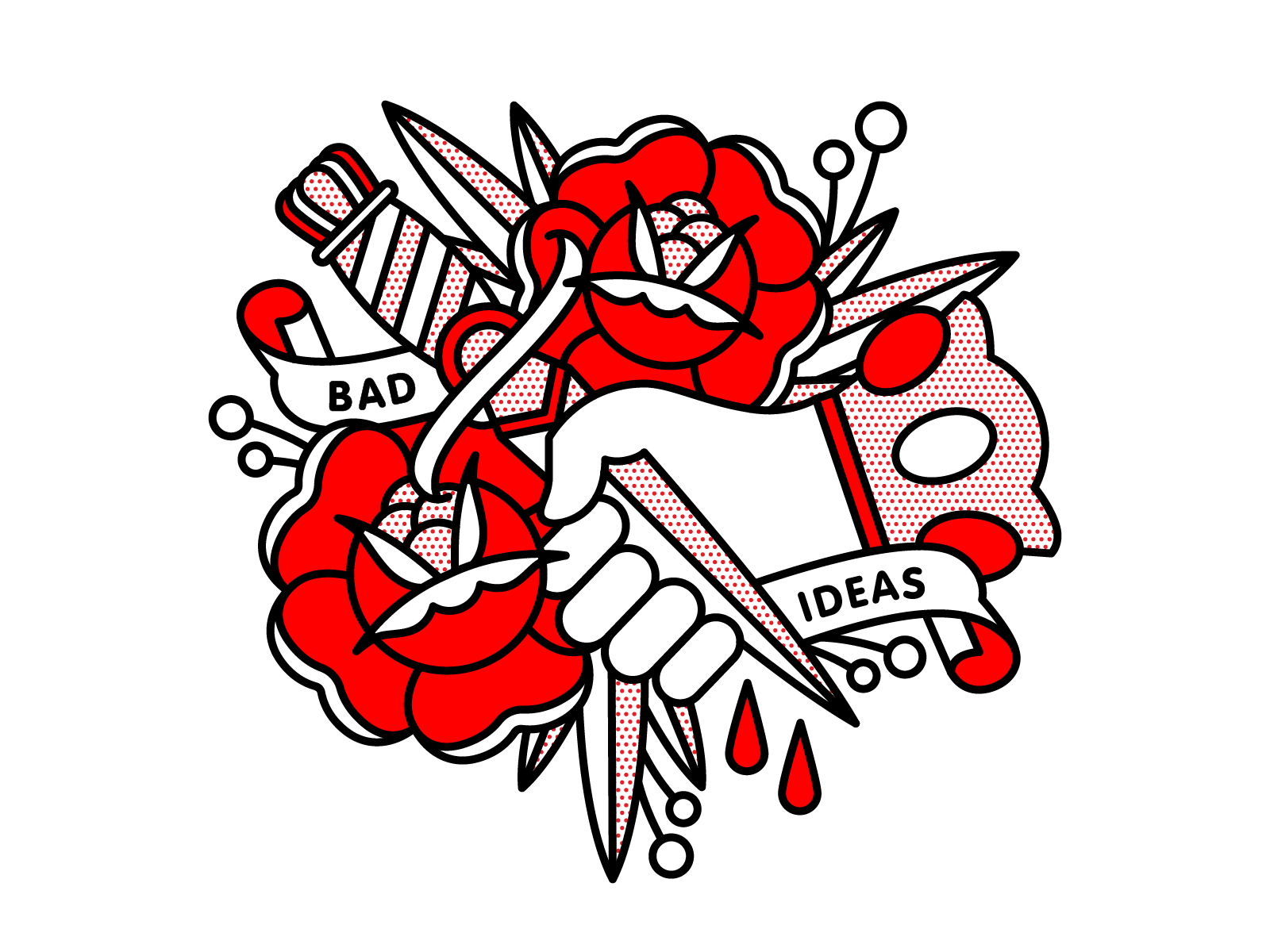 Bad Ideas bad dagger halftone hand idea illustration monoline pop art rose tattoo