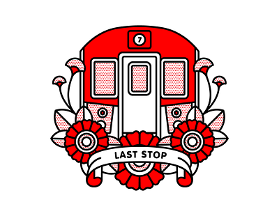 Last Stop 7 halftone illustration last stop monoline nyc pop art subway tattoo train