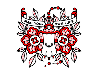 Make Your Own Luck. flower foot halftone illustration luck mono line monoline pop art rabbit tattoo typography