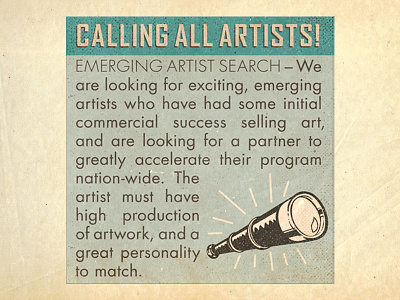 Artist Search Classified Ad ad artist collateral flyer illustration retro telescope vintage