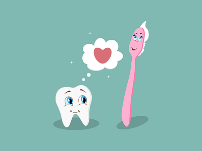 The tooth in love adobe illustrator beautiful care hygiene medicine smaile teeth toothbrush vector