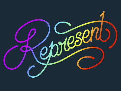 Represent hand lettering lettering lgbtqia monoline rainbow gradient represent type